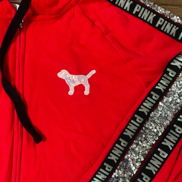 PINK VS RED BLING HOODIE / JOGGERS OUTFIT SET L - Picture 8 of 13